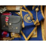 Collection of Masonic regalia, including Provincial and Chapter aprons, silver gilt jewel