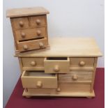 Small miniature pine chest with two short above two long drawers W19cm H20cm D13cm, a small beech