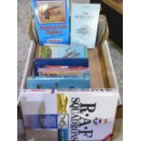 Box containing a large quantity of WWI flight related books, including The Flying Flea, Pure Luck,