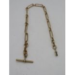 10ct gold (tested) watch chain of elongated oval link form, stamped 10ct, L43cm, 70.7g