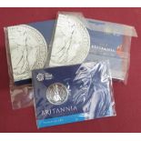 Royal Mint Britannia £50 silver Bullion coin and two similar for 2012, in original packaging (3)