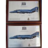 Two framed prints of Phantom Aircraft, Squadrons 19 and 92, both signed by various crew members,