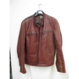 Dunhill brown goat skin bomber type jacket with contrasting stripes and metal zipped pockets, Size