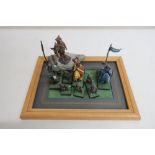 Fine small scale painted metal models incl. five archers, three mounted knights, and a Roman