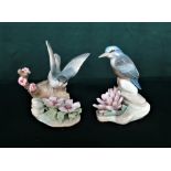 Lladro figurine 1301 "Little Bird Kingfisher" and 'Lladro figurine 1300 "Bird and Butterfly", H14cm.