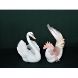 Lladro figurine 5231 "Swan With Wings Spread" and Lladro figurine 4587 "Rooster" H25cm.