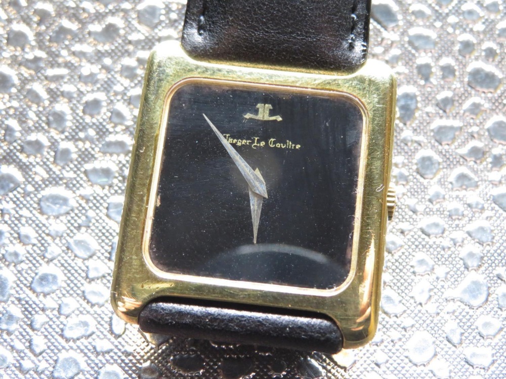 Jaeger Lecoultre hand wound wrist watch. 18K gold case on leather strap, case back stamped 18K, .750 - Image 2 of 2