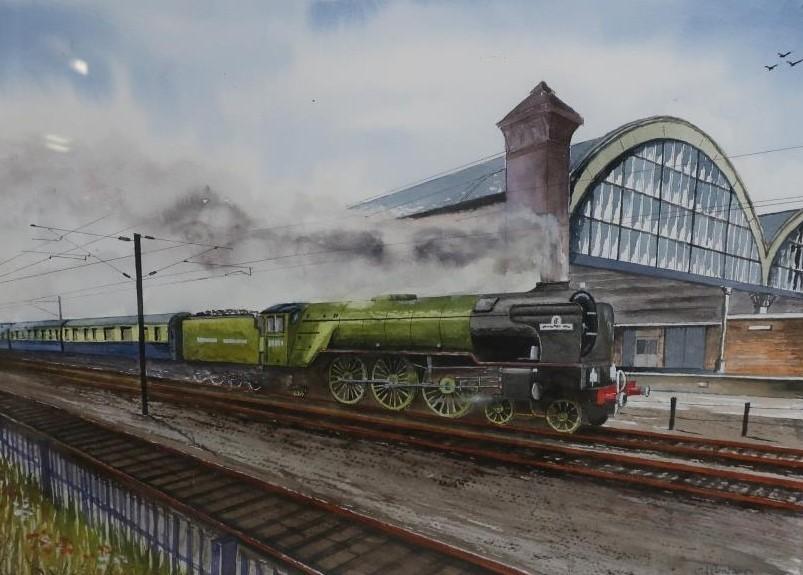 J Pearson, "Tornado at Darlington" watercolour signed and dated 2015" (30cm x 40cm)