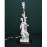 Lladro Lamp 4634 "Boy With Violin" H59cm, including base and bulb.