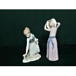 Lladro figurine 1172 Girl Picking Flowers, H21cm and Ladro figurine 5011 "Coy", H28cm.