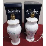 Pair of Ainsley "Sweetheart Edwardian" English bone china table lamps with cream shades, boxed