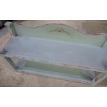 Vintage painted two tier wall shelf with shaped top and mirrored back W72cm D22cm H41cm