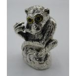 Sterling silver pin cushion in the form of a Monkey, stamped Sterling 925, H3cm