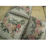 20th C pair of needlework tapestry cushions with tassel borders and a similar larger square