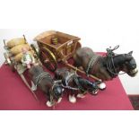 Melba ware shire horse with two wheeled wagon, similar smaller Beswick shire horse, another shire