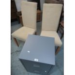 Grey metal two drawer filing cabinet W41cm H68cm D40cm and a pair of modern high back dining