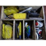 Collection of Meccano, most post 1970s in wooden box