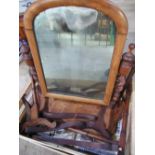 Victorian mahogany toilet mirror with arched swing plate on barley twist support and serpentine base