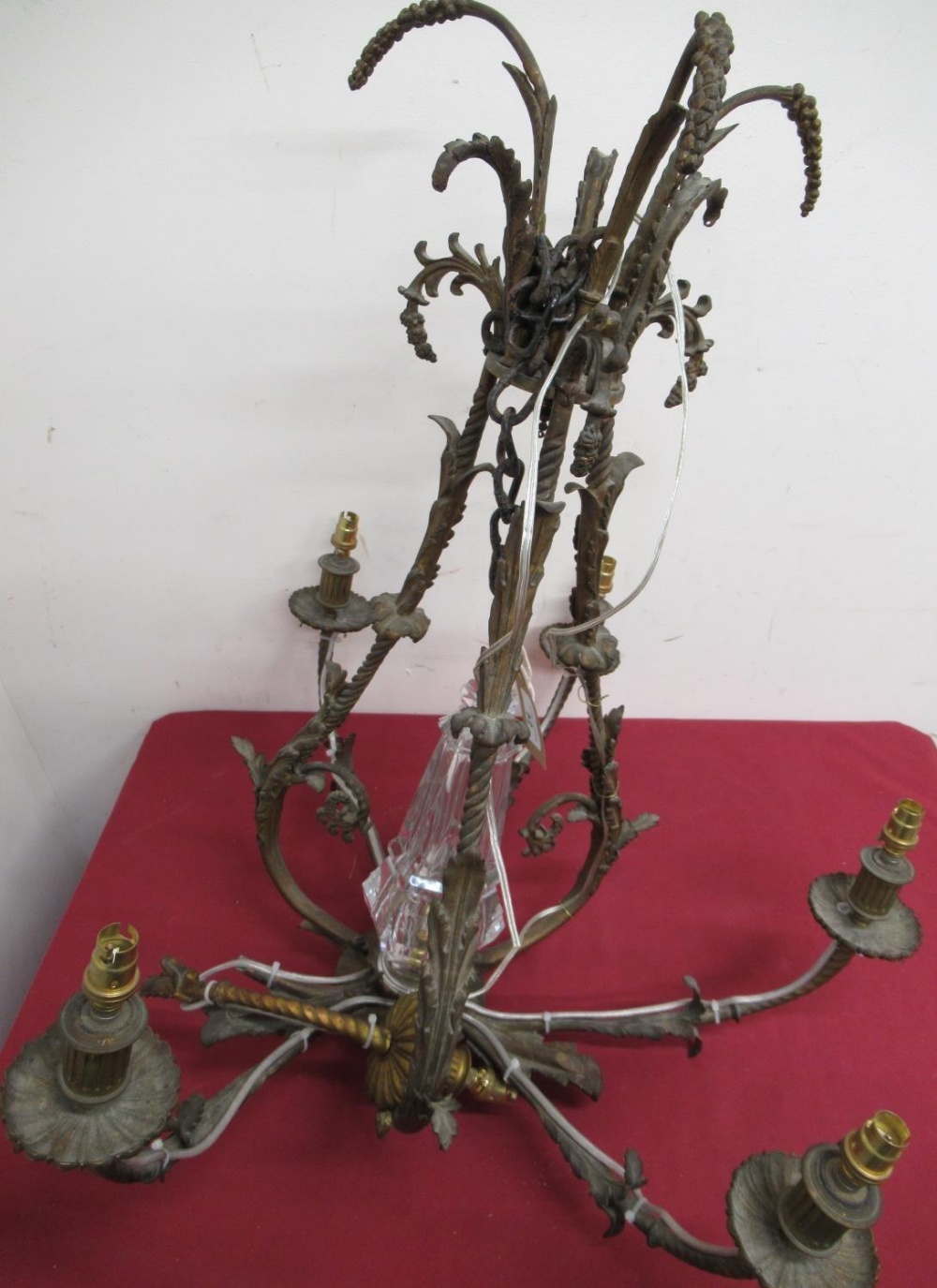 20th C gilt brass six branch chandelier (one arm A/F)