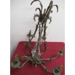 20th C gilt brass six branch chandelier (one arm A/F)