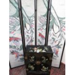 Japanese two door side cabinet decorated in shibiyama style with birds and foliage W59cm H78cm