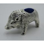 Small silver pin cushion in the form of a Boar, stamped Sterling, L3cm