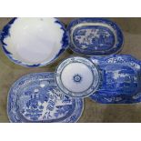 Copeland Spode Italian shaped rectangular meat dish, a Y&B semi china transfer printed Willow