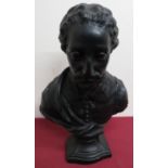20th C painted plaster bust of a gentleman, possibly Francis Drake, impressed marks H42cm