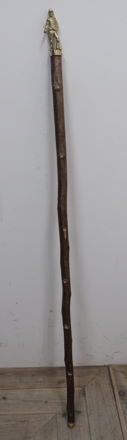 Wooden walking stick, brass handle cast as a Coal miner