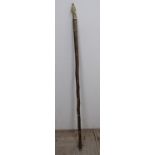 Wooden walking stick, brass handle cast as a Coal miner