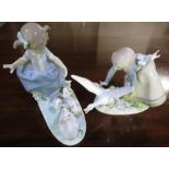 Two Lladro figurines of young girls with geese H18cm (2)