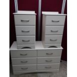 Kingstown white laminate bedroom chest of six short drawers with grey metal handles W124cm D45cm