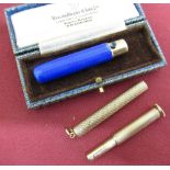 Late Victorian Sampson Mordan & Co 9ct gold cheroot piercer, engine turned case stamped .375, makers