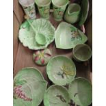 Collection of Carlton Ware green leaf moulded dish, three section dish decorated with foliage, two