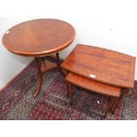 Bradley furniture Regency style yew occasional table on turned supports and three outsplayed legs