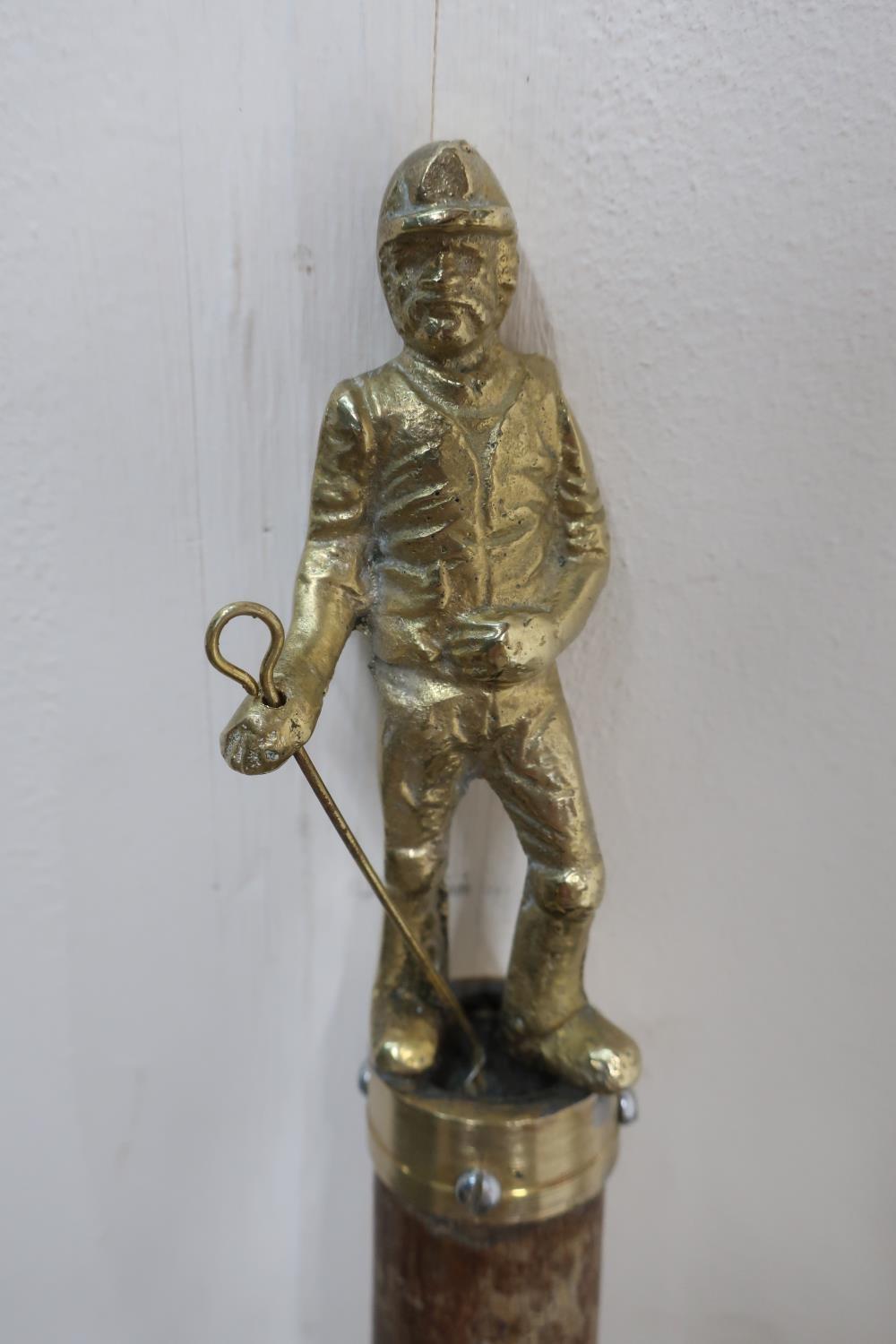 Wooden walking stick, brass handle cast as a Coal miner - Image 2 of 3