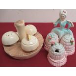 Unusual Carlton Ware 3pce cruet set in the form of a mushroom H10cm, and another in the form of a