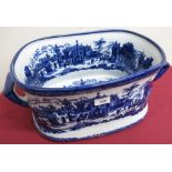 Blue and white transfer print decorated two handled foot bath W50cm H21cm