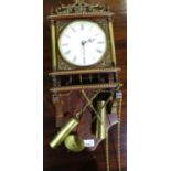 Dutch style mahogany wall clock with circular roman dial, twin brass weight movement striking the