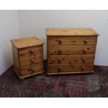 Modern pine chest of four long drawers with turned handles and feet, W82cm D40cm H75cm, and a