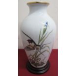 Franklin porcelain The Meadow Bird limited edition vase, H30cm on circular wooden plinth