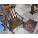 Edwardian walnut slope front coal box and a 1930s oak framed elbow chair on barely twist supports (