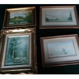 "Summer Evening" & "Welldrake Ings" watercolours by D.M. Barnes, signed, and two additional