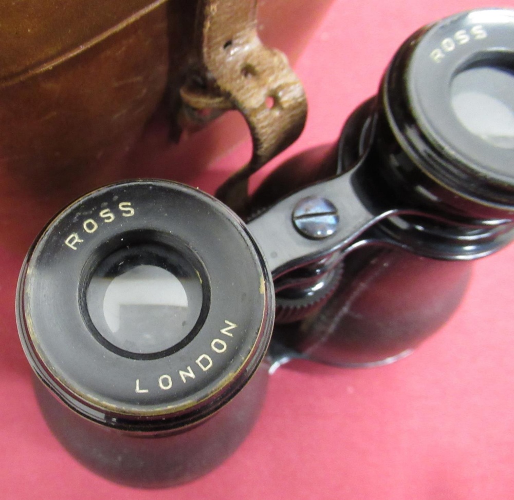 Pair of Galilean binoculars/field glasses by Ross of London, in original tan leather case - Image 2 of 3