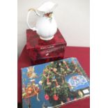 Large Royal Albert Old Country Roses water Jug H25cm, and a Walther glass Christmas dish, both in