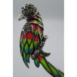 Silver and plique a jour Parrot brooch/pendant, H7cm stamped 925