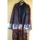 20th C Chinese silk type dressing gown, blue ground with chinoiserie decoration and blue lining