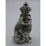 Sterling silver model of a seated Royal cat with crown, stamped Sterling, H4cm