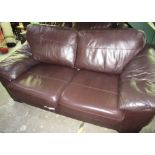 Pair of brown leather sofas with zip off arm and back cushions, L232cm D107cm H100cm max (2)