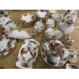 Collection of Royal Albert Old country Roses tea ware including two cake stands, plates, teapot, hot